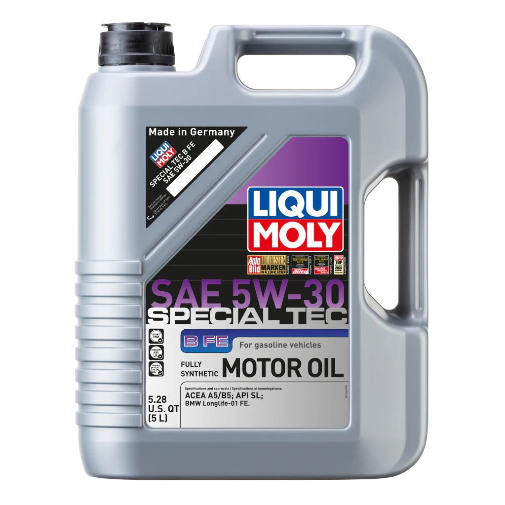 5 Liter jug of LIQUI MOLY Special Tec B FE SAE 5W30 fully synthetic motor oil.