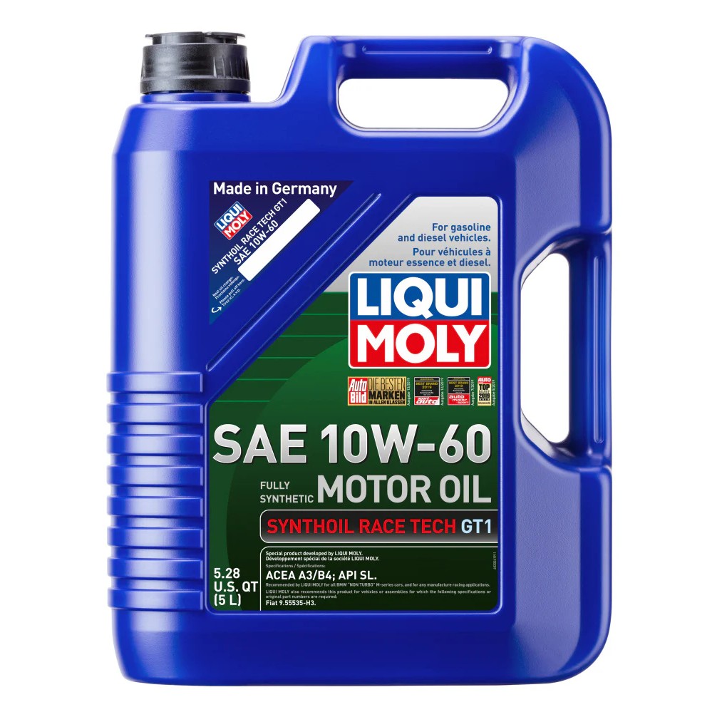 5L container of LIQUI MOLY Synthoil Race Tech GT1 10W60 fully synthetic motor oil.
