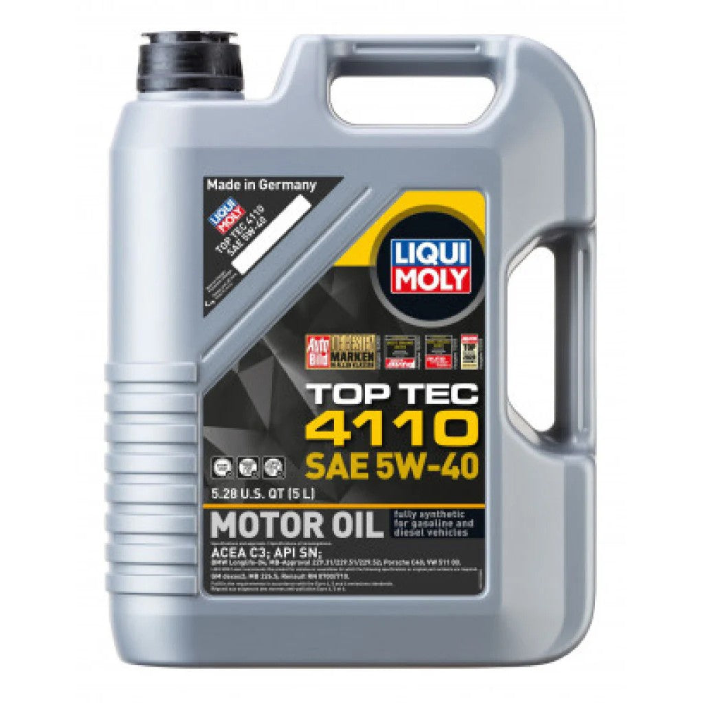 5-liter jug of LIQUI MOLY Top Tec 4110 SAE 5W-40 synthetic technology motor oil