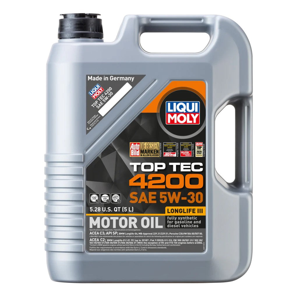 5-liter container of LIQUI MOLY Top Tec 4200 New Generation 5W-30 synthetic motor oil