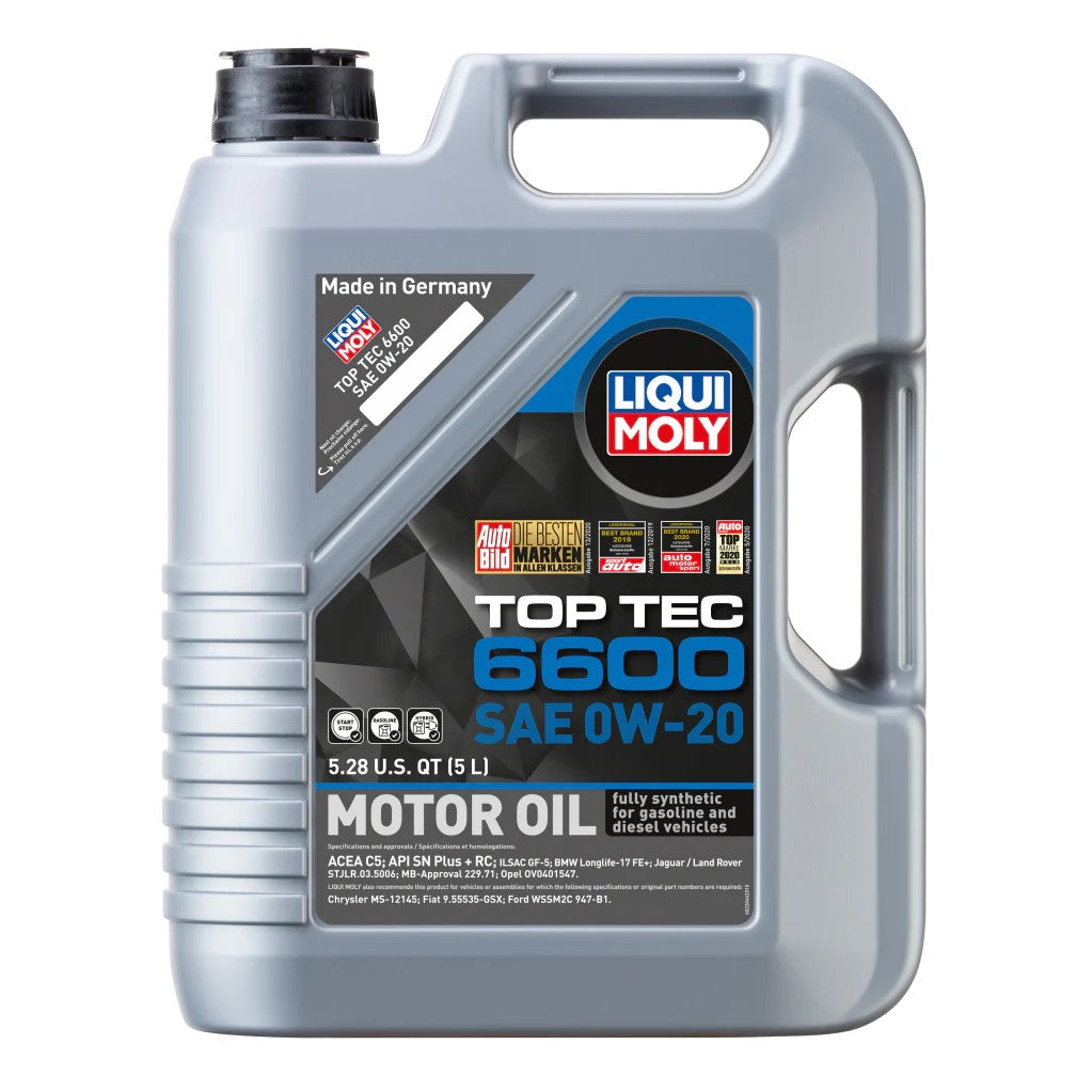 5-liter jug of LIQUI MOLY Top Tec 6600 SAE 0W-20 fully synthetic motor oil