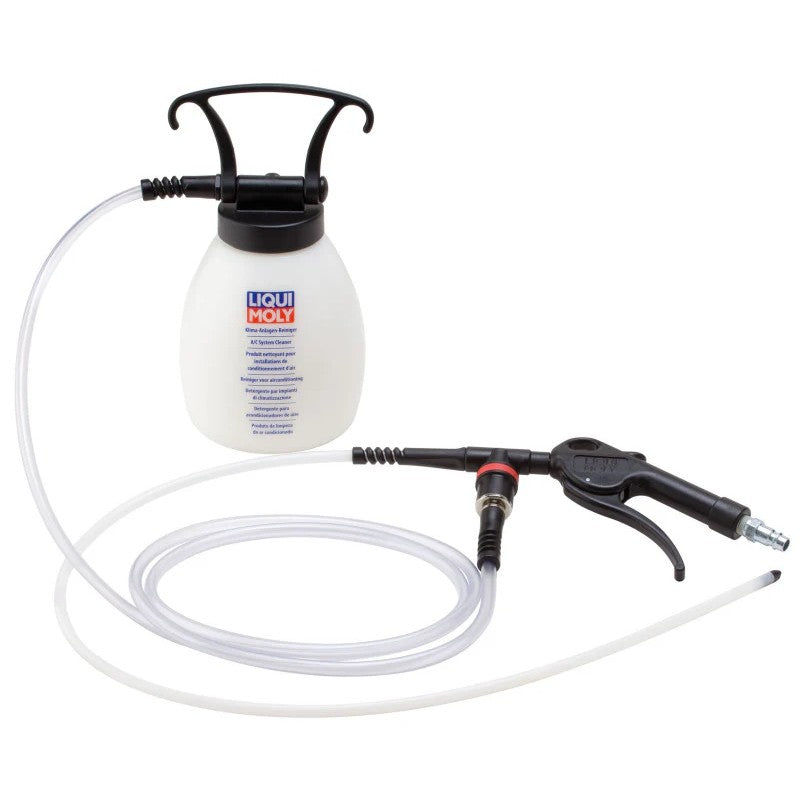 LIQUI MOLY 4090 A/C system cleaner gun featuring a pressurized canister and flexible application probe.