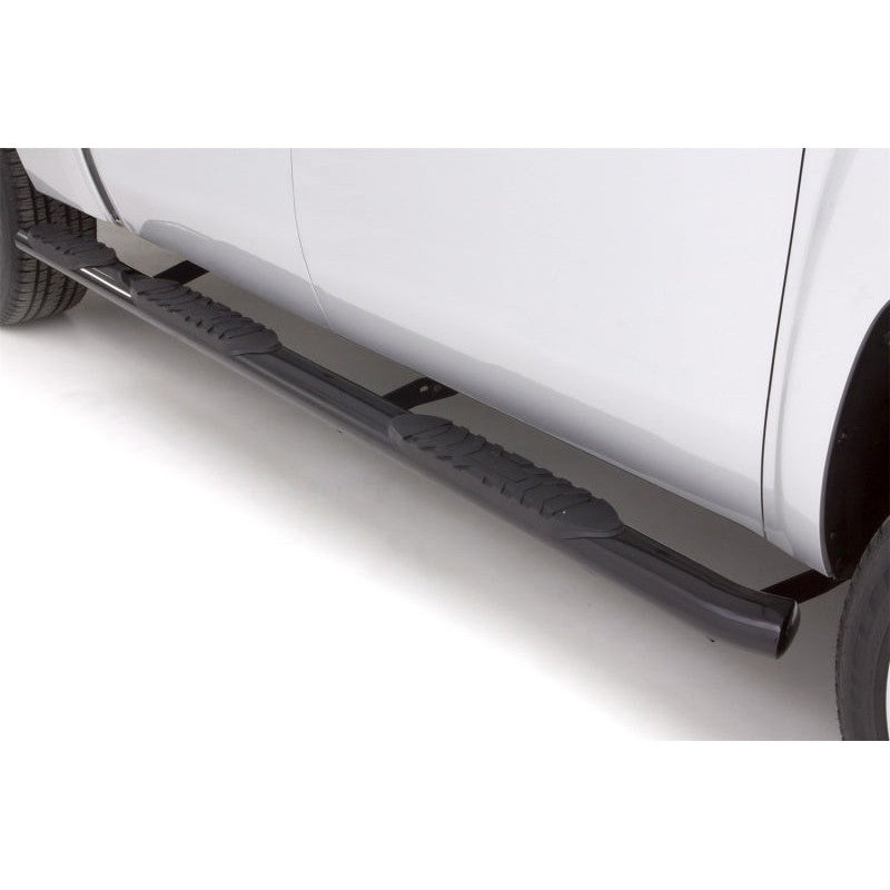 Black Lund 5-inch oval wheel-to-wheel steel nerf bars for 2010-2025 Dodge Ram 2500 and 3500 Crew Cab models.