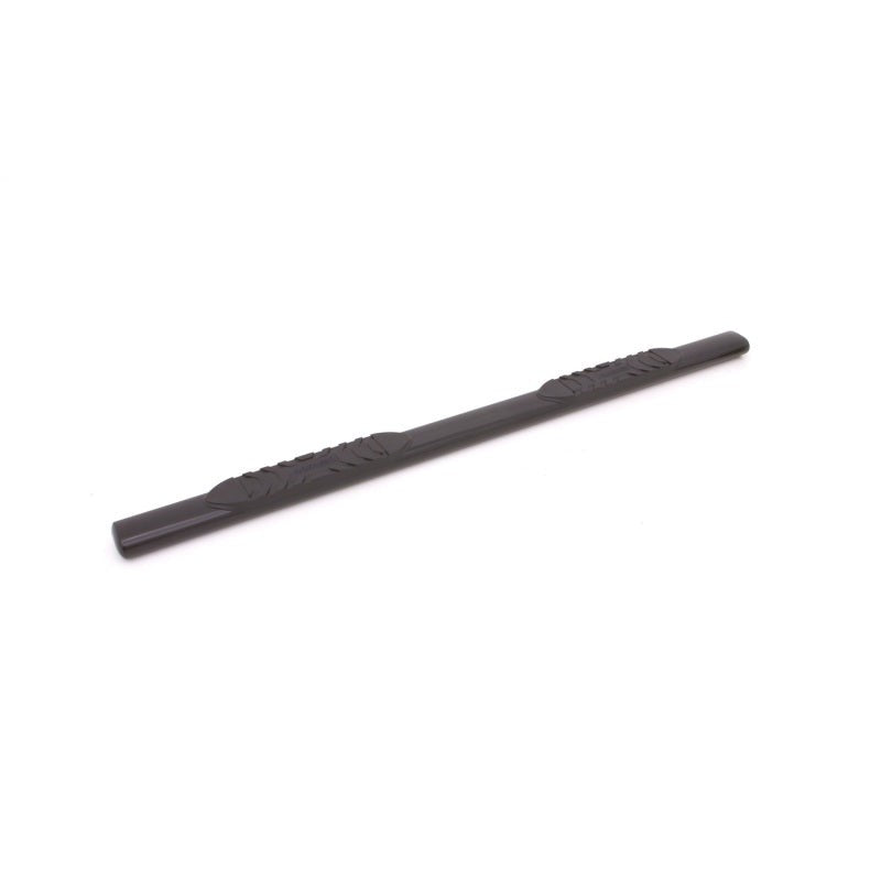 Lund 6-inch oval straight black powder-coated steel nerf bars with extra-wide non-slip rubber step pads.