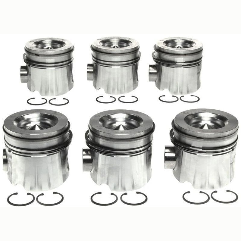 Set of six Mahle .020 oversize pistons for Cummins B-series 5.9L L6 engines.