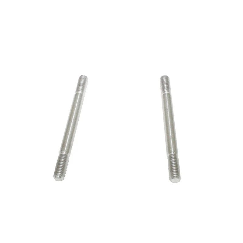 Pair of silver aluminum MaxTrac rear air ride sensor rods with threaded ends for 2000-2020 GM SUVs.