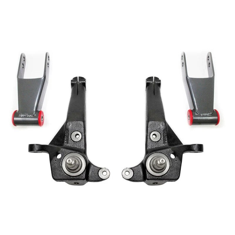 MaxTrac 4-inch front lift spindles and 2-inch rear lift shackles for 2001-2009 Ford Ranger 2WD with coil suspension.