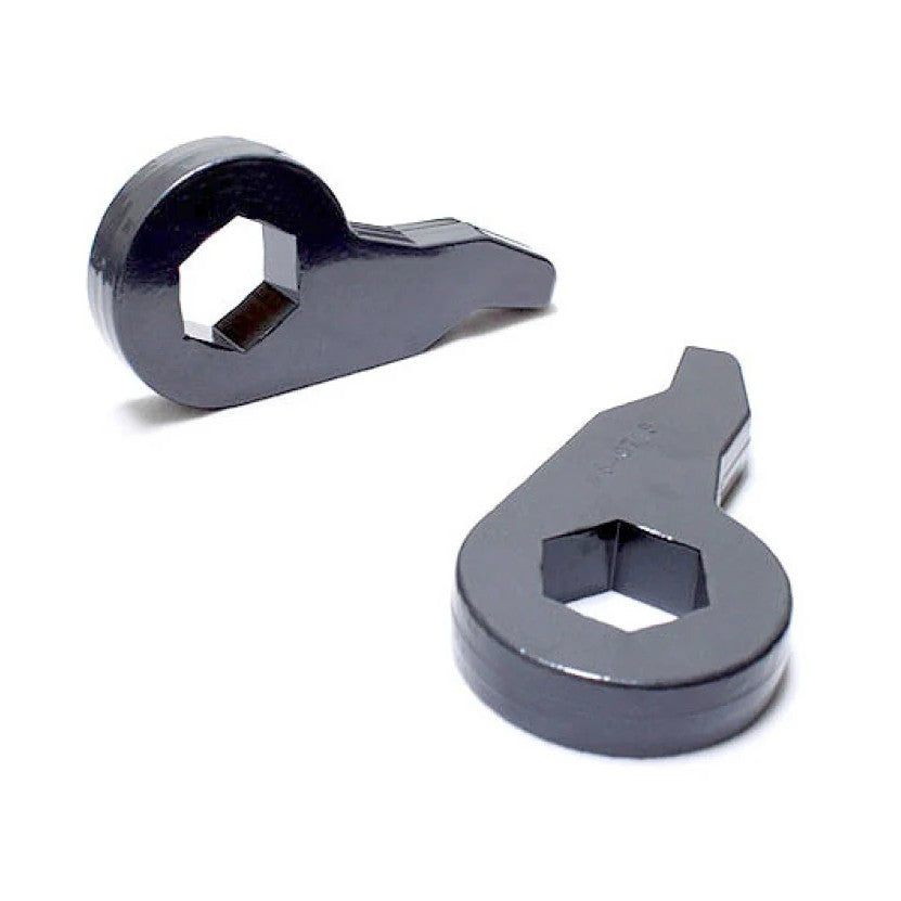 Pair of grey powder coated forged steel MaxTrac front leveling torsion keys for GM 8-lug trucks and SUVs