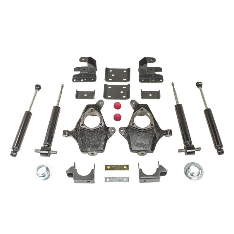 MaxTrac K331336S lowering kit with front spindles, rear flip kit components, and twin-tube shocks.