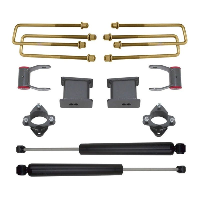MaxTrac 5-inch rear lift kit for GM 1500 including 6-inch lift blocks, U-bolts, strut spacers, and two rear shocks.