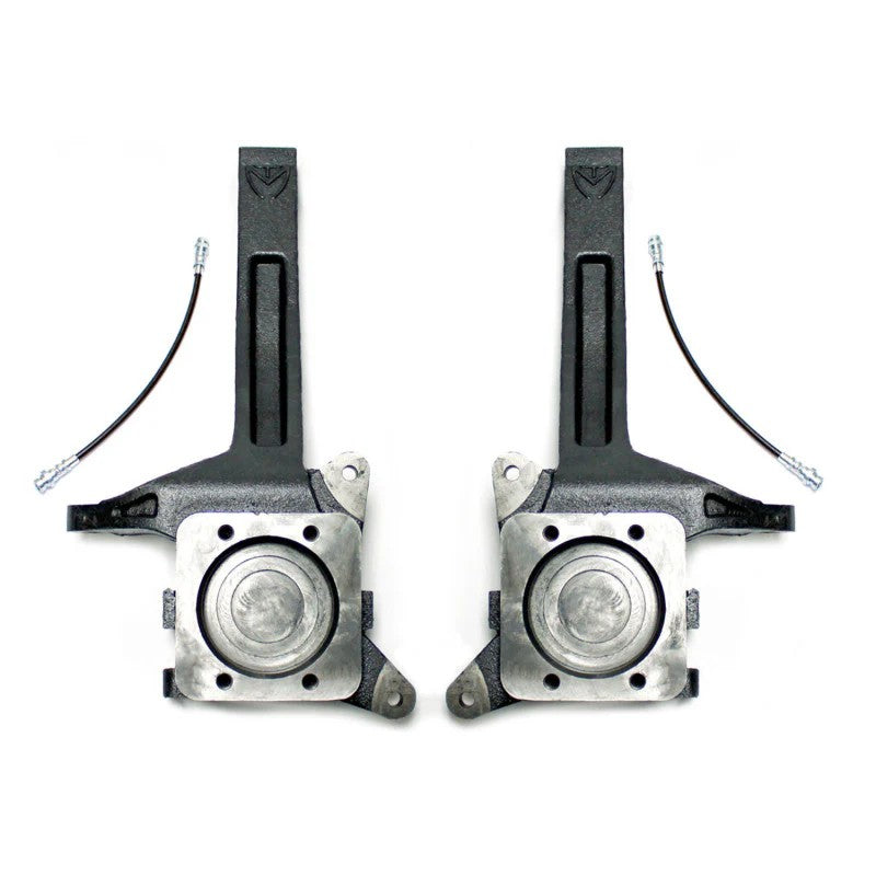 MaxTrac e-coated ductile iron 3.5-inch front lift spindles and extended DOT brake lines for 2WD Toyota Tundra.