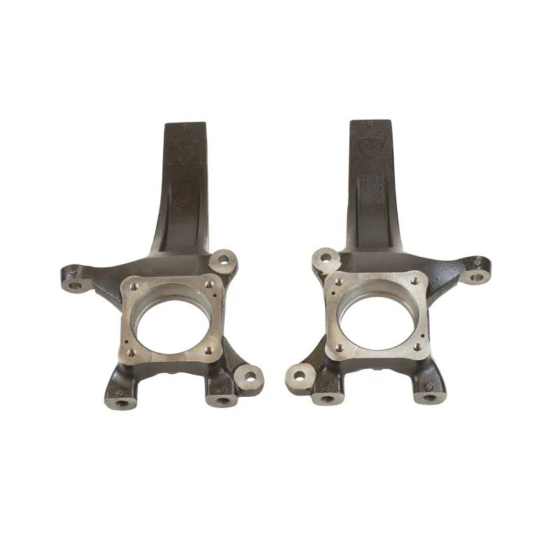 Black e-coated ductile steel front steering knuckles for 2007-2021 Toyota Tundra 4WD lift kit.