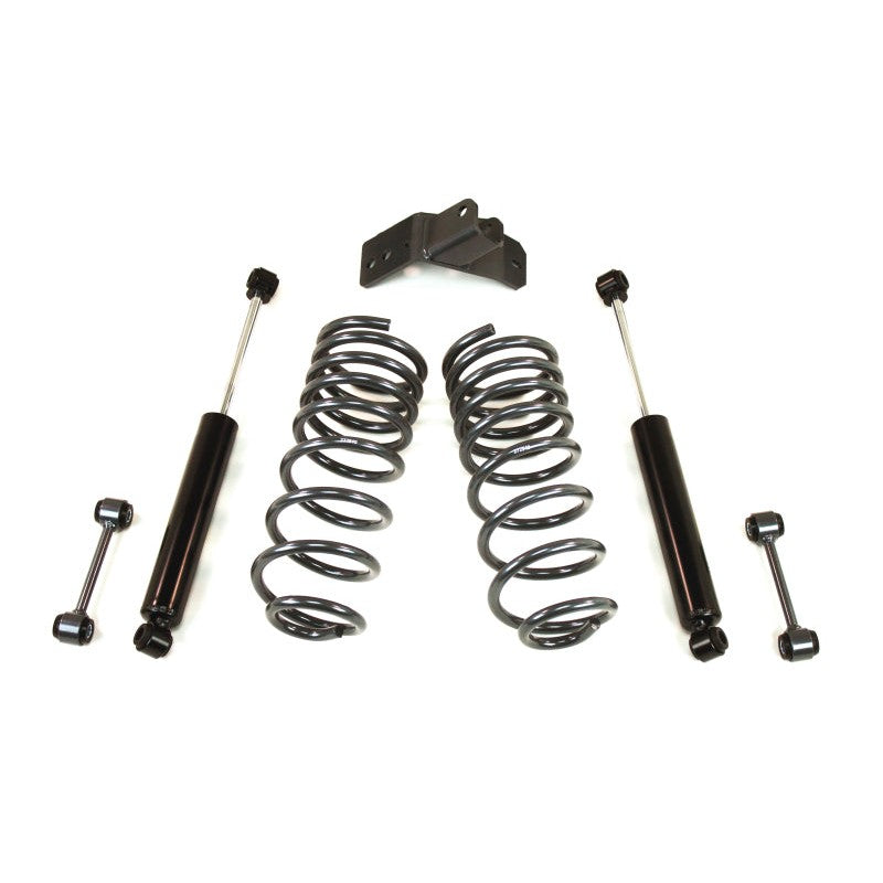 MaxTrac 202940 lowering kit featuring 2-inch front springs, rear flip kit hardware, and four twin-tube shocks.