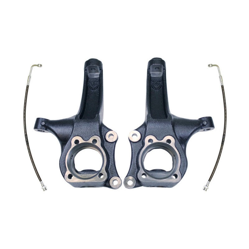 MaxTrac 700440 black e-coated 4-inch lift spindles and extended brake lines for Chevy Colorado and GMC Canyon.
