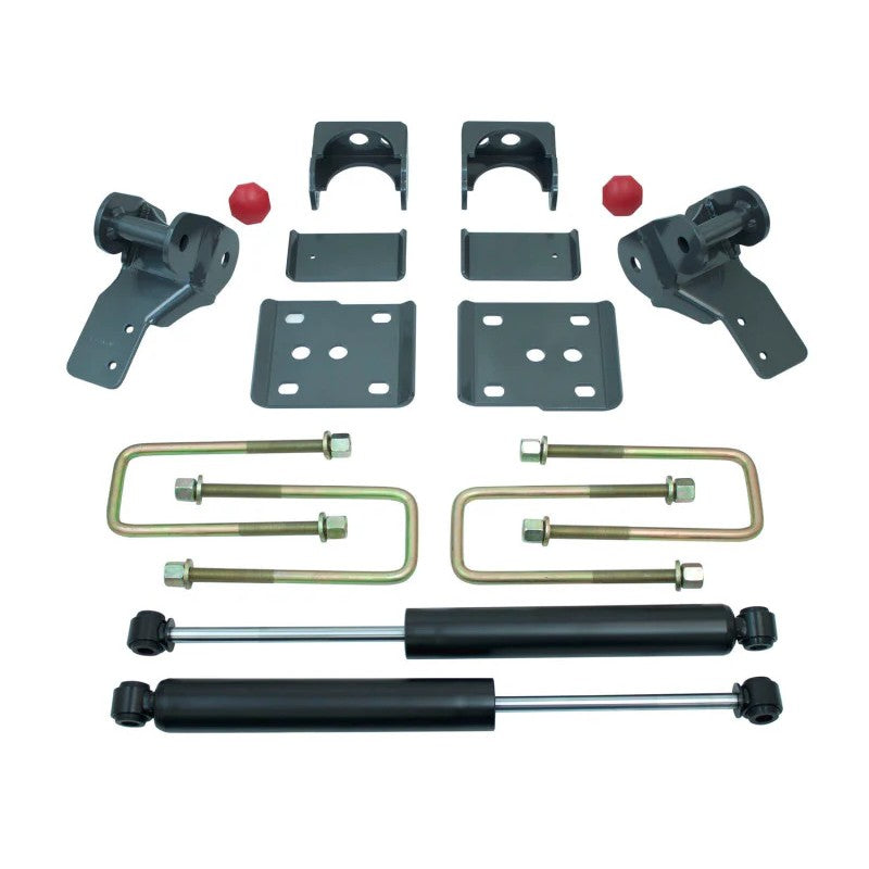 MaxTrac 4-inch rear lowering flip kit with spring hangers and shocks for 2015-2025 Ford F-150