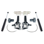 MaxTrac K883242 MaxPro lift kit featuring spindles, twin-tube shocks, blocks, and braided brake lines for F-150 2WD.