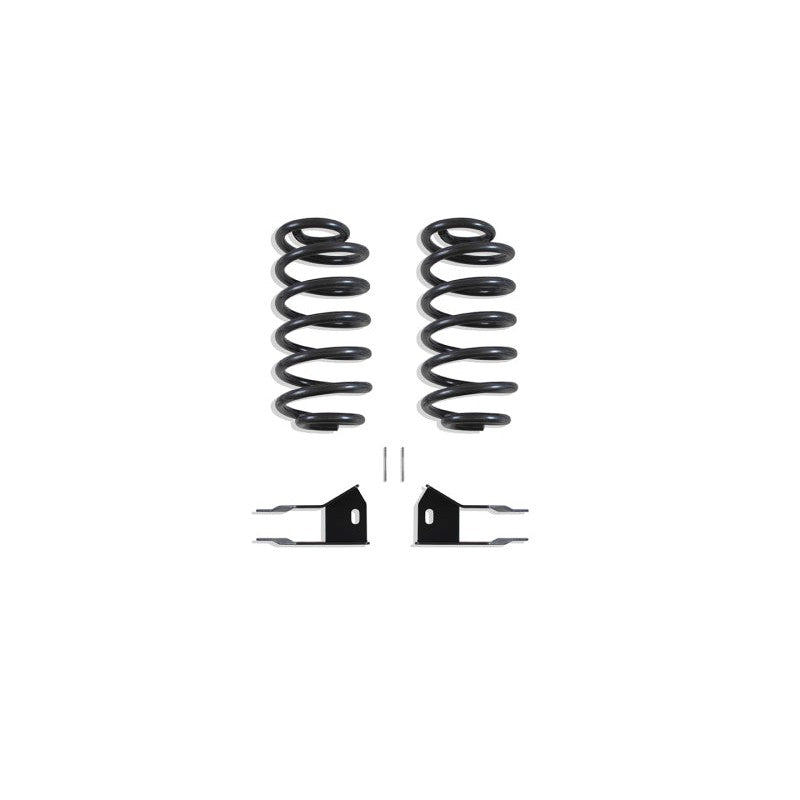 MaxTrac 2-inch rear lowering kit components including two black coil springs, shock extenders, and sensor rods.