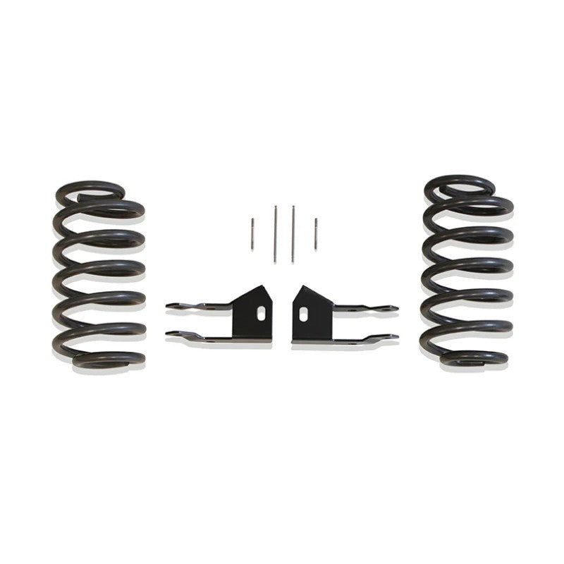 MaxTrac 201630 3-inch rear lowering kit components including coil springs, shock extenders, and Magneride sensor rods.