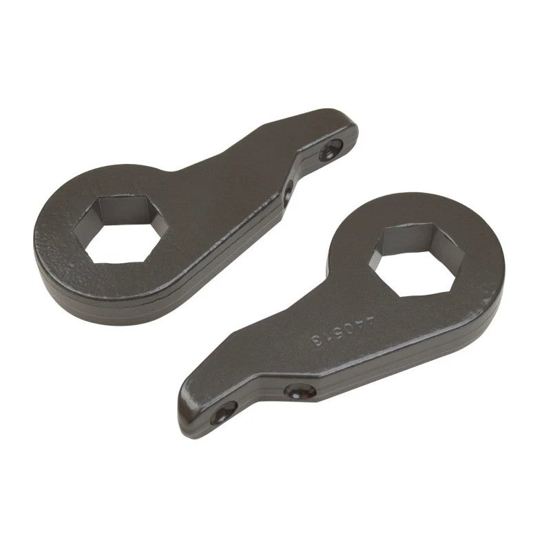Pair of MaxTrac grey powder-coated forged steel lowering torsion keys for 1988-2006 GM 1500 and 2500 4WD vehicles.