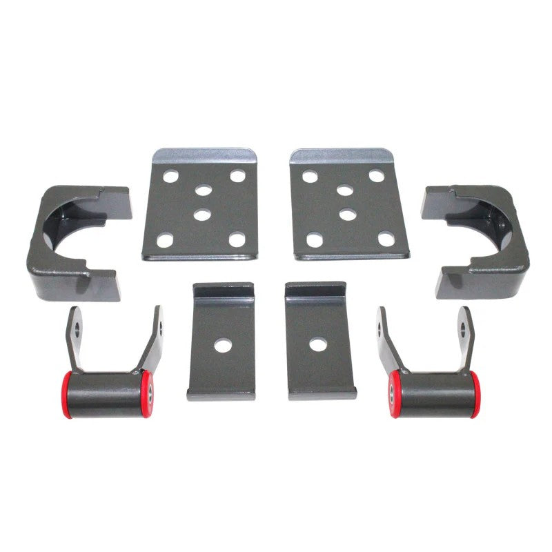MaxTrac 5-inch rear axle flip kit for 1988-1998 GM C1500 and C2500 featuring grey powder-coated brackets and shackles.