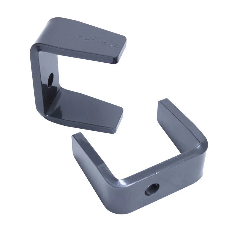 MaxTrac grey powder-coated steel rear axle relocators and mounting hardware for 5-inch lowering flip kit.