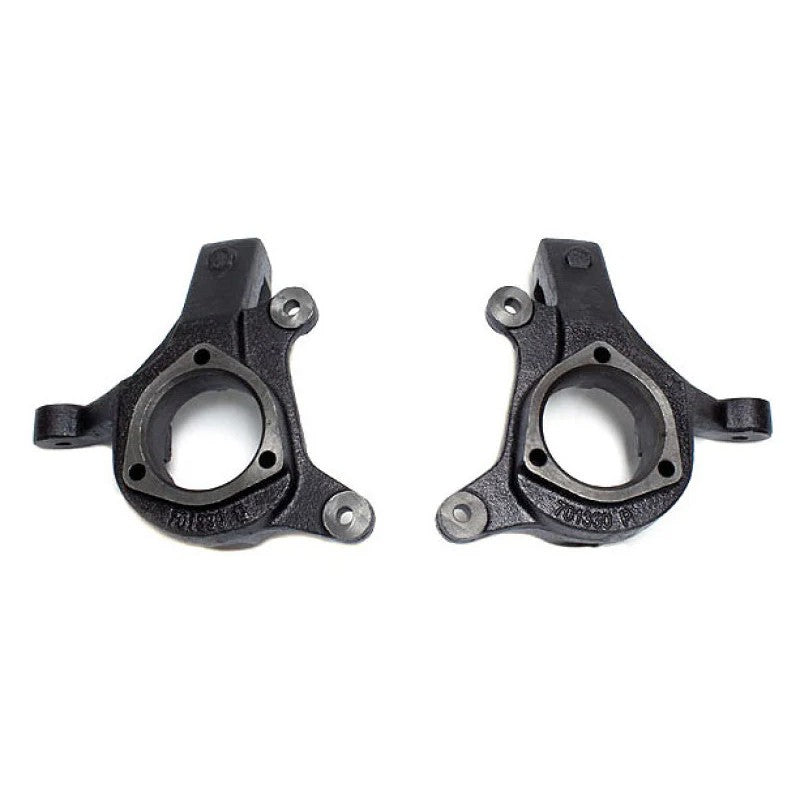 MaxTrac black e-coated 3-inch ductile iron front lift spindles for 1999-2007 GM 1500 2WD trucks and SUVs.