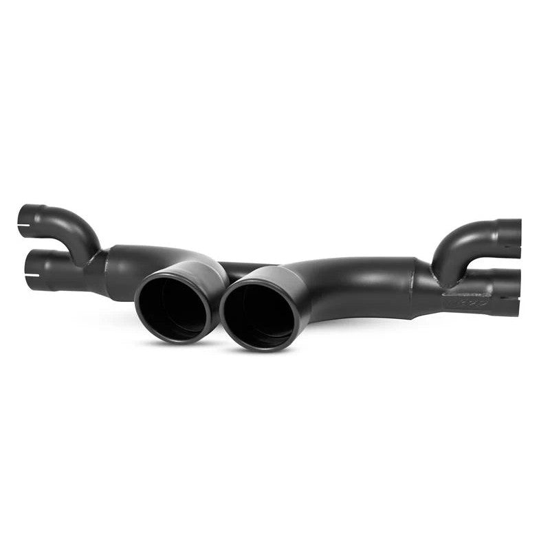MBRP ARMOR BLK center muffler bypass with 3-inch mandrel-bent tubing and dual 4-inch black powder-coated exhaust tips.