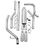 MBRP Armor Plus Series T409 stainless steel dual split side exit cat-back exhaust system with polished T304 tips.