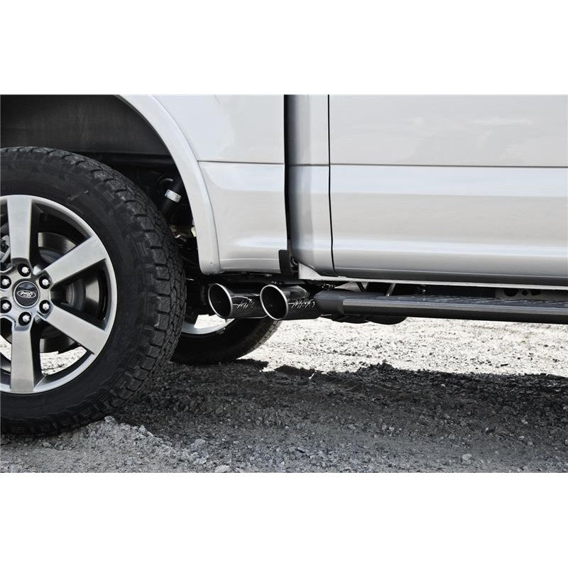 MBRP Armor Lite 3-inch aluminized steel cat-back exhaust system with dual pre-axle side exit tips.