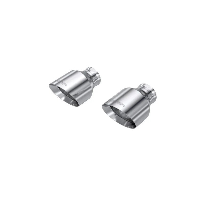 Polished MBRP T304 stainless steel double-walled exhaust tip with 5-inch angle cut outlet and ball flare inlet.