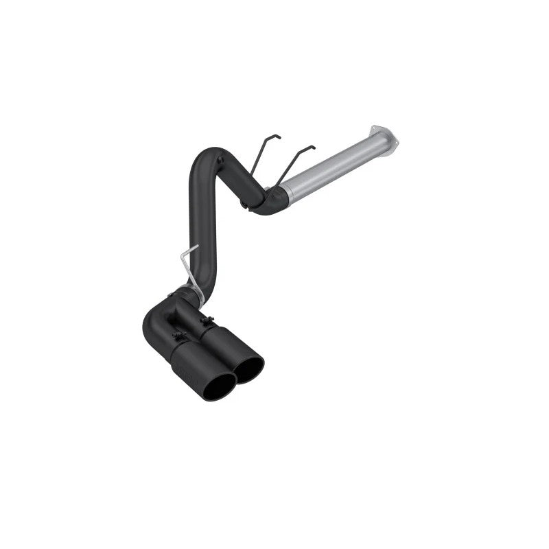 MBRP ARMOR BLK filter-back exhaust system featuring mandrel-bent aluminized steel tubing and black powder-coated dual tips.