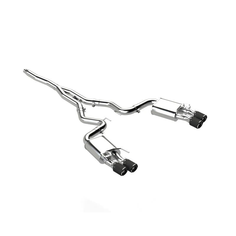 MBRP Armor Pro Series T304 stainless steel 3-inch cat-back exhaust with quad carbon fiber tips for 2019-2023 Ford Mustang