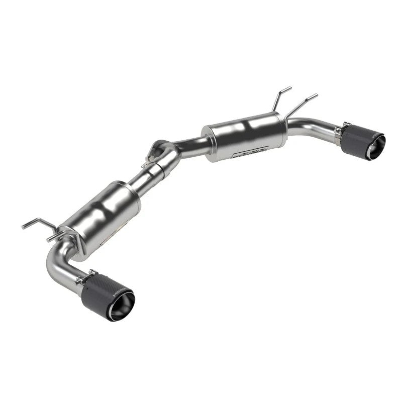 MBRP T304 stainless steel axle-back exhaust with 2.5-inch mandrel-bent tubing and dual carbon fiber tips for Mazda 3