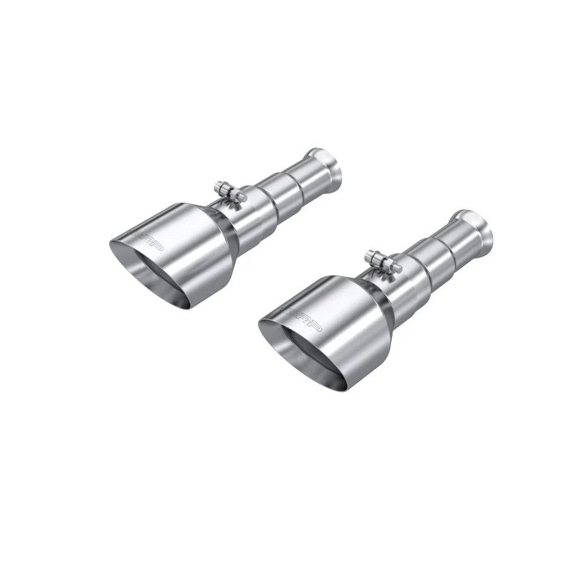 Pair of MBRP 5-inch dual-wall mirror-polished T304 stainless steel angle-cut exhaust tips for Ram 1500.