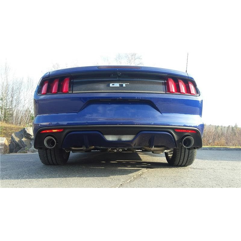 MBRP ARMOR BLK 2.5-inch axle-back exhaust system for Ford Mustang GT with 4-inch black powder-coated tips.