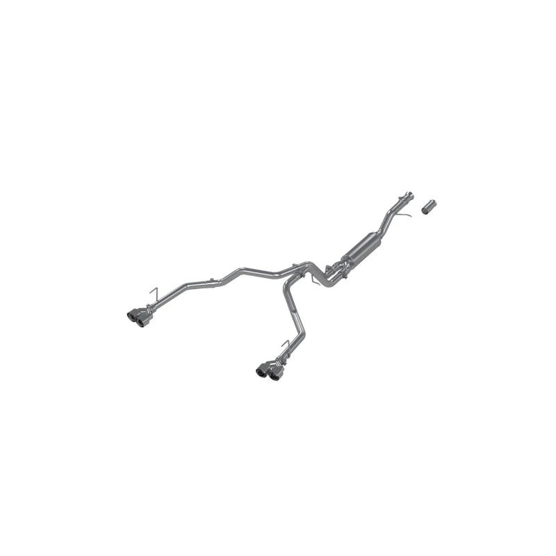 MBRP Armor Lite Series 3-inch aluminized steel cat-back exhaust system featuring mandrel-bent tubing and quad exit tips.