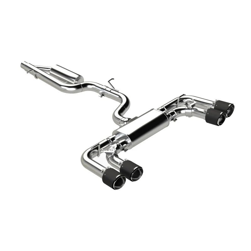 MBRP Armor Pro 3-inch T304 stainless steel cat-back exhaust with quad 4.5-inch carbon fiber tips.