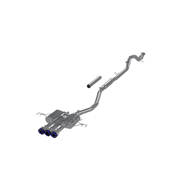 MBRP Armor Pro Series 3-inch T304 stainless steel cat-back exhaust system with triple center burnt tips.