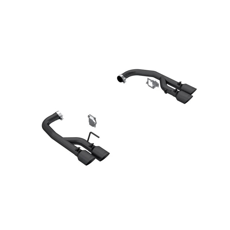 MBRP ARMOR BLK series axle-back exhaust featuring 2.5-inch mandrel-bent aluminized steel tubing and dual black tips.