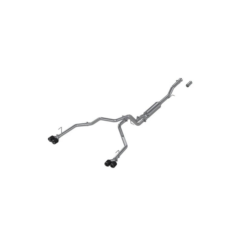 MBRP T304 stainless steel dual-split cat-back exhaust system with quad 4-inch carbon fiber tips