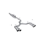 MBRP Armor Pro 3-inch cat-back exhaust system with quad 4.5-inch mirror polished tips and T304 stainless steel piping.
