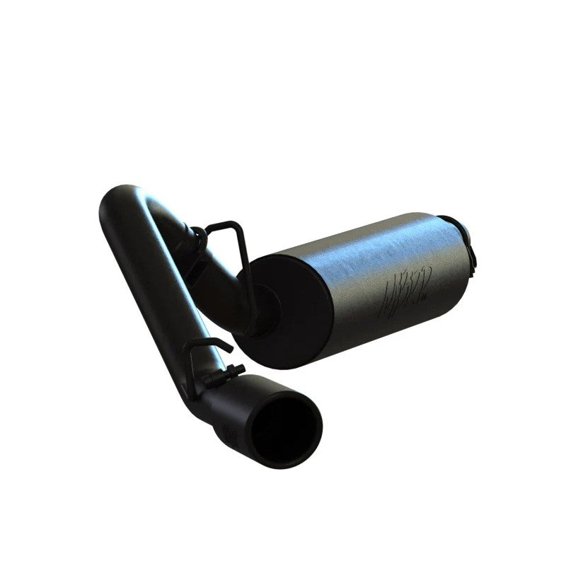 MBRP ARMOR BLK series cat-back exhaust system with black powder-coated tailpipe and tip for 1997-1999 Jeep Wrangler TJ