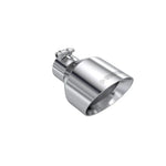 Mirror polished T304 stainless steel exhaust tip with a 2.5-inch inlet and 5-inch dual-wall angle cut outlet.