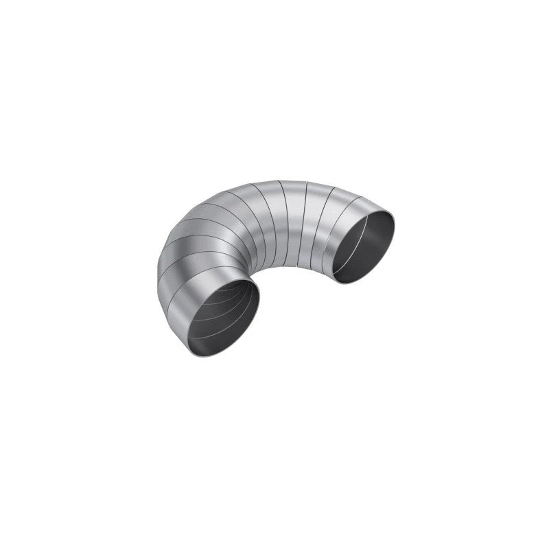 Twelve T304 stainless steel 3.5-inch diameter exhaust pie cuts arranged for custom 180-degree fabrication.