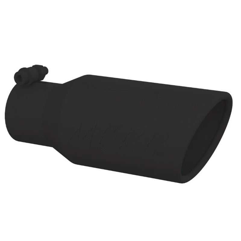 MBRP black coated exhaust tip with angled rolled end, 2.75-inch inlet, and 4-inch outlet diameter
