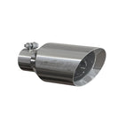 Polished MBRP T304 stainless steel dual-walled exhaust tip with an angled rolled end and bolt-on clamp.