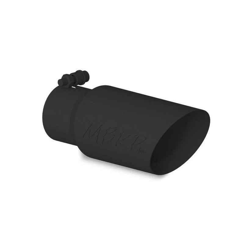 Black MBRP dual-wall angled exhaust tip with 3-inch inlet and 4-inch outlet