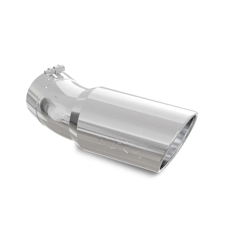 MBRP black T304 stainless steel exhaust tip with 5-inch inlet, 6-inch outlet, and 30-degree angled rolled end.