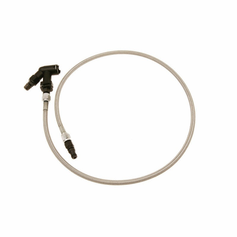 McLeod 36-inch braided stainless steel hydraulic clutch line with male wire clip fittings and elbow bleeder
