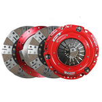 McLeod RXT HD twin disc clutch assembly featuring ceramic metallic friction discs and a CNC-machined billet steel flywheel.